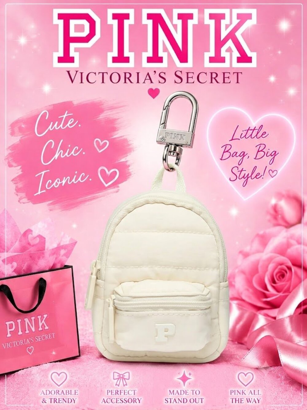 Victoria's Secret PINK Mini Backpack Keychain Charm Pink NWT